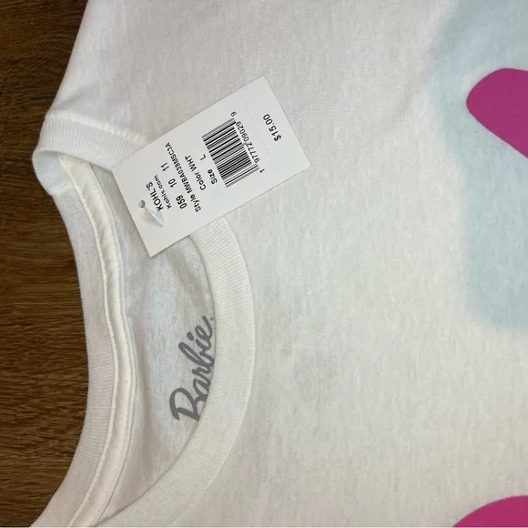 NWT Barbie White and Pink Short Sleeve Tee Size Large - Picture 2 of 2